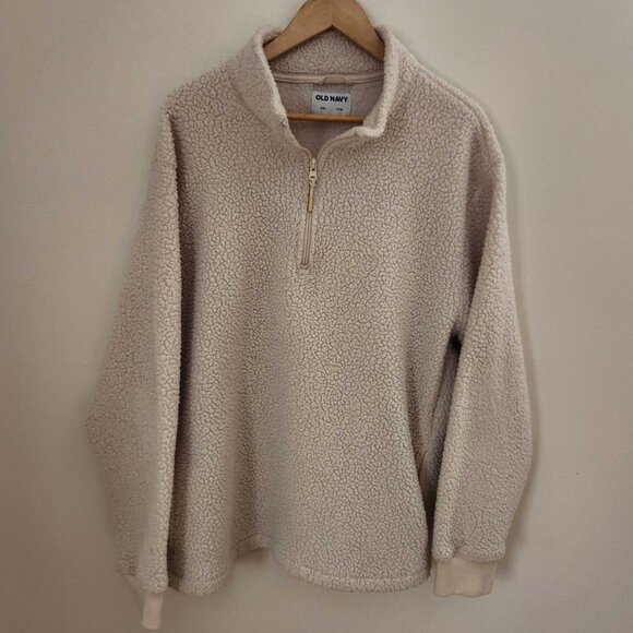 Old Navy - Cozy Sherpa Quarter Zip Sweatshirt - Size XXL Men's - Beige - Picture 2 of 3